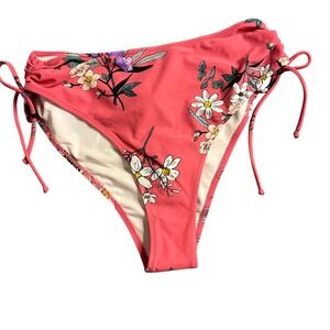 Cupshe Women Pink Floral High Waisted Bikini Bottom Side Tie Ruched Large